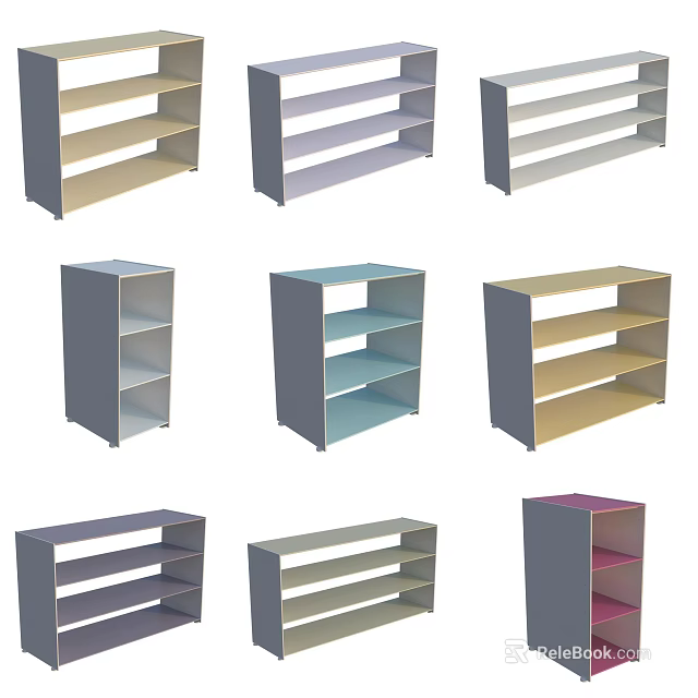 Multi Colored Modern Display Shelves With Various Styles And Multi Tier Design For Product 3d model