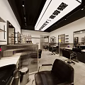 Modern Hair Salon Interior Exterior Design With Barber Chairs Mirrors Cabinets And Signage