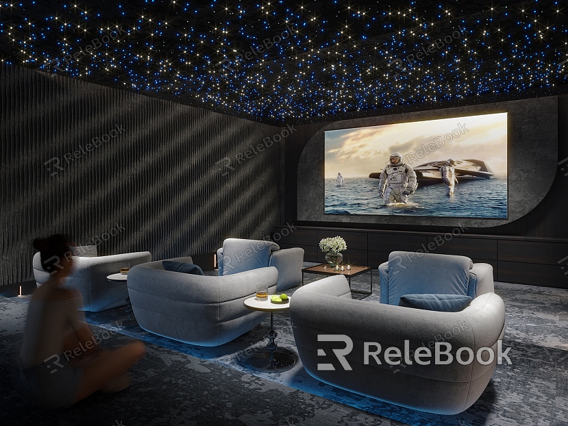 Video Room Video Hall Video Room Private Cinema Leisure Entertainment Room Single Sofa Coffee Table model