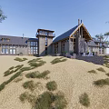 Modern Detached Villa Design With Sloped Roof Green Grass And Tall Trees