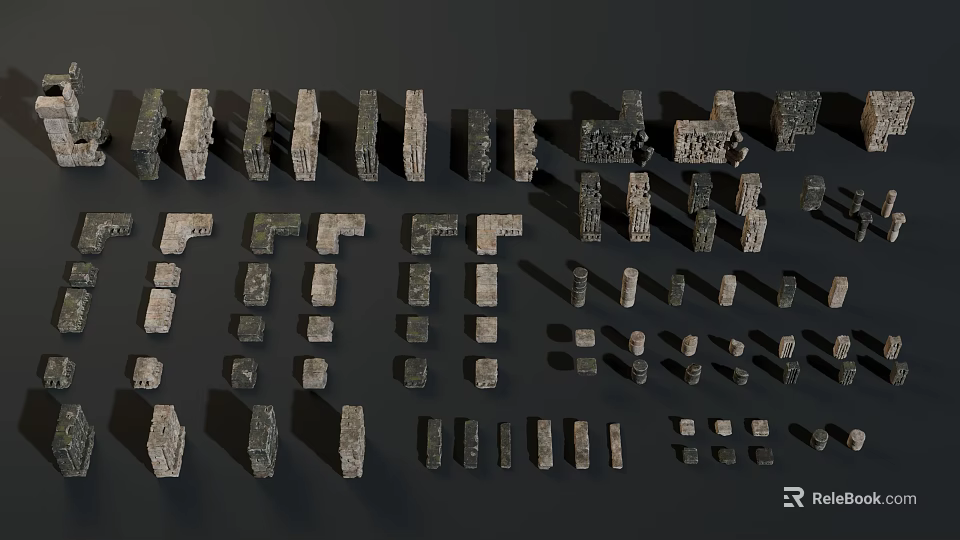 Vintage Stone Carved Letters In Various Styles And Sizes For Decor 3d model 