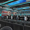 Modern Internet Cafe Interior With Futuristic Blue Lighting High Tech Gaming Computers And Comfortable Seating 3d model