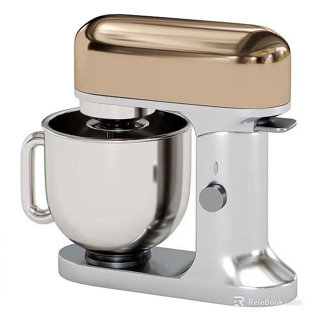 Modern Stand Mixer Kitchen Appliance With Golden Top And Silver Stainless Steel Bowl 3d model 