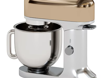 Modern Stand Mixer Kitchen Appliance With Golden Top And Silver Stainless Steel Bowl 3d model