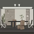Elegant Modern Restaurant Interior With Open Design Dining Table Chairs Plants And Wooden Elements 3d model