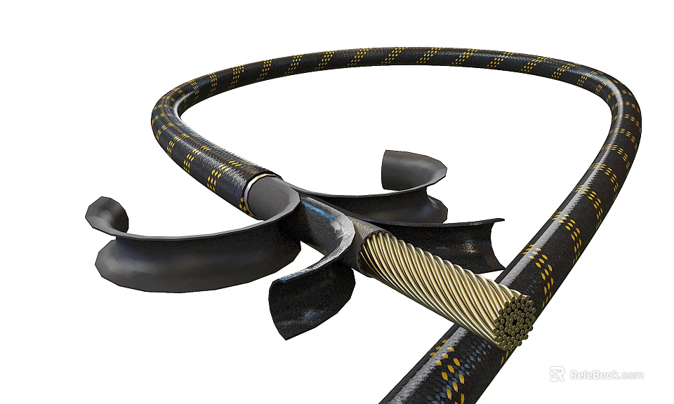 Black Yellow Spiral Industrial Hardware Tool Flexible Curved Hose With Metal Connector 3d model 