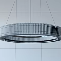 Stylish Modern Circular Chandelier With Wooden Slats And Illuminated Layered Rings