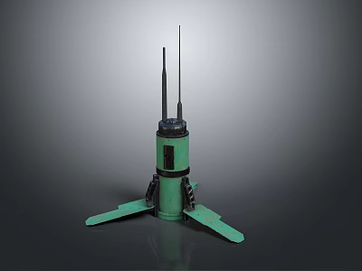 Commercial Communication Equipment With Green Cylindrical Body Three Supports And Top Antennas 3d model