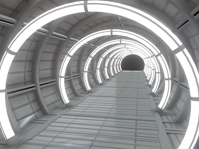 Futuristic Modern Metallic Bridge With Circular White Lights And Symmetrical Design 3d model