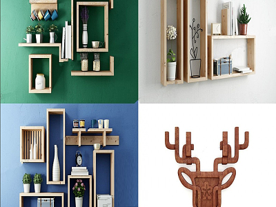 Nordic Wall Cabinet Laminated Decorative Wall Frame Combination 3d model