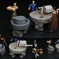 Decorative Garden Ornaments With Stone Mill Figurines Basket And Wooden Barrels