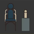 Wooden Chair With Blue Cushion Circular Backrest And Honeycomb Pattern Cabinet On Light Blue Stand