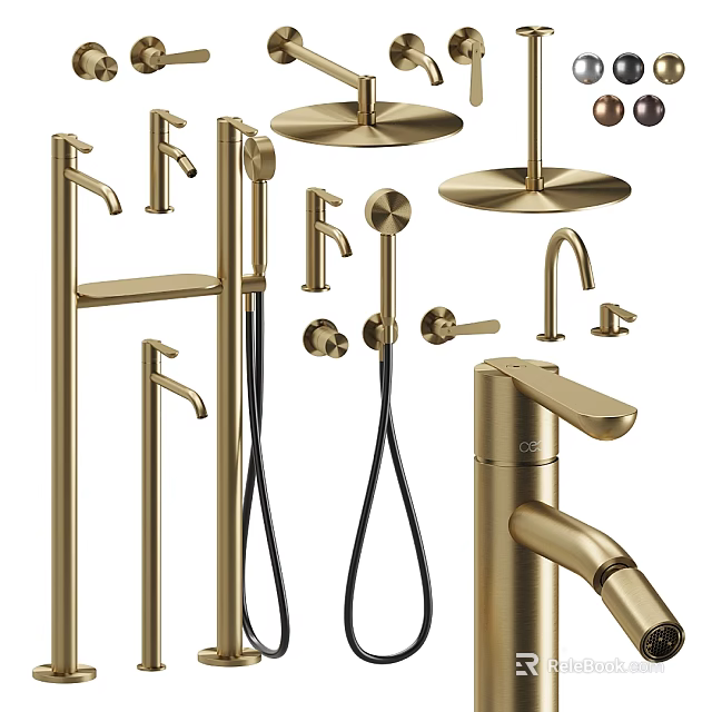 Brass Kitchen And Bathroom Faucet Collection With Various Styles And Accessories 3d model 