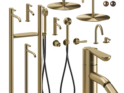 Brass Kitchen And Bathroom Faucet Collection With Various Styles And Accessories 3d model
