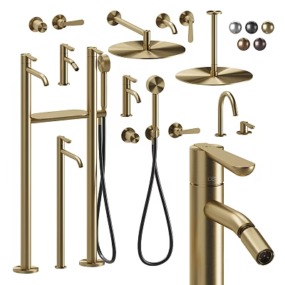 Brass Kitchen And Bathroom Faucet Collection With Various Styles And Accessories 3d model