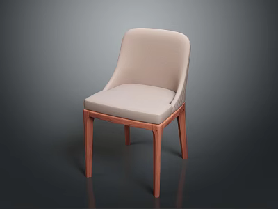 Modern Beige Upholstered Chair With Wooden Legs And Curved Backrest Design 3d model