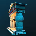 Traditional Architectural Portal With Blue Roof Columns Base And Geometric Patterns