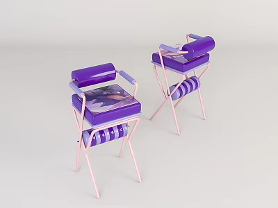 Stylish Colorful Bar Stools With Purple Striped Seats And Pink Metal Legs Design 3d model