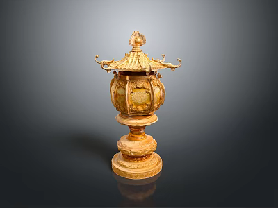 Golden Traditional Decorative Lantern Featuring Intricate Carvings And Ornate Multi Layered Base 3d model