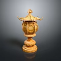 Golden Traditional Decorative Lantern Featuring Intricate Carvings And Ornate Multi Layered Base