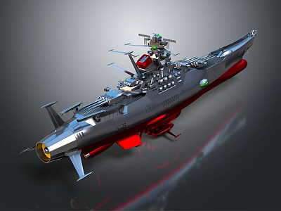 Warship Model with Grey Hull Red Details Weapon Systems and Radar Antenna 3d model