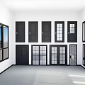 Modern Black Hinged Doors With Various Glass Panel Designs For Home 3d model