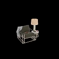 Modern Accent Chair with Gray Fabric Metal Frame Throw Blanket and Marble Side Table Lamp