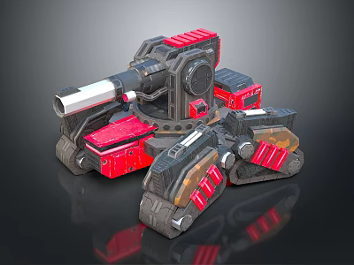 3D Designed Futuristic Tank With Red Black Armor Mechanical Tracks And Cannon 3d model
