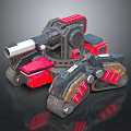 3D Designed Futuristic Tank With Red Black Armor Mechanical Tracks And Cannon