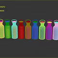 Colorful Water Bottles Arranged in a Row with Vibrant Hues for Daily Use