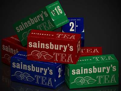 Sainsbury's Colorful Stacked Tea Boxes in Red Green Blue Hues 3d model