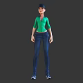 Game Movie Character Design With Green Top Blue Jeans And Black Cap Three Views