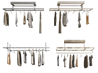 Multiple Clothing Racks With Various Hanging Clothes In Different Styles And Designs 3d model