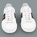 White Casual Sneakers With Red Green Stripes And Bee Emblem Design