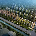 Aerial Planning of Modern Residential Complex With River Green Spaces and Roads