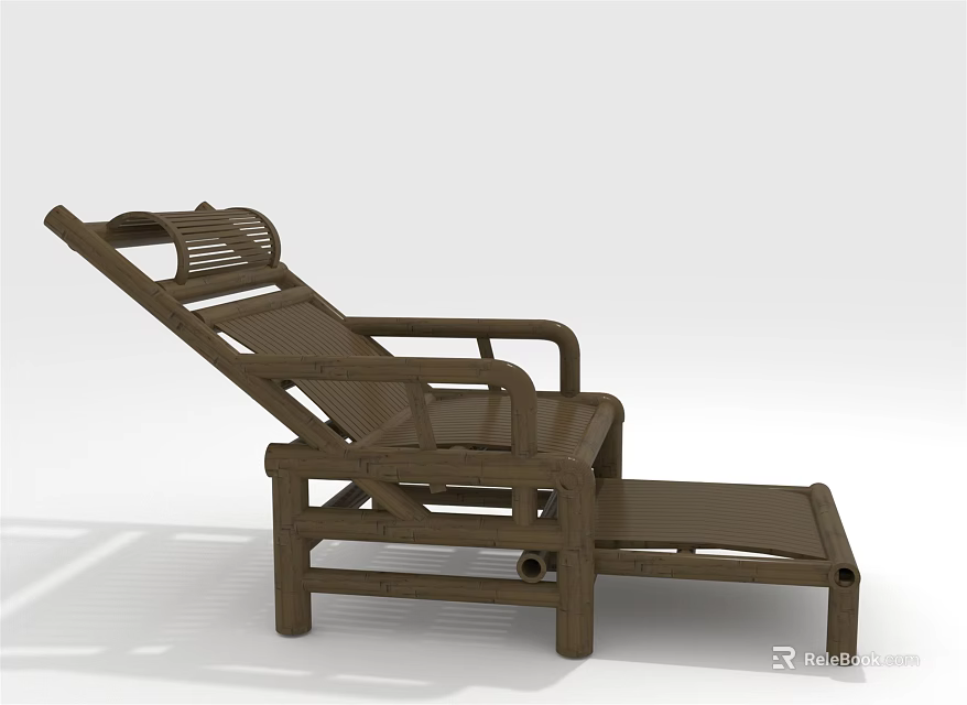 Wooden Lounge Chair With Adjustable Backrest Armrest And Footrest For Outdoor Seating 3d model 