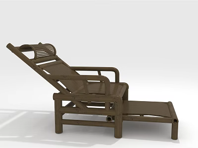 Wooden Lounge Chair With Adjustable Backrest Armrest And Footrest For Outdoor Seating 3d model
