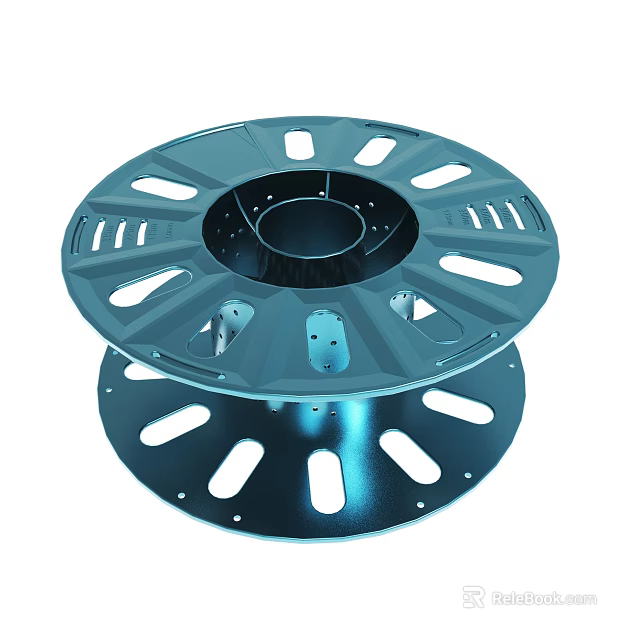 Industrial Blue Metal Cable Reel With Holes And Double Layer Design 3d model 