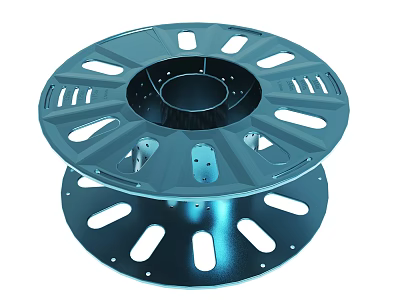 Industrial Blue Metal Cable Reel With Holes And Double Layer Design 3d model