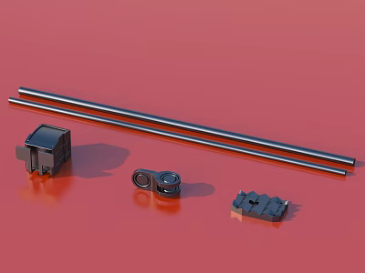 Black Metal Components With Long Bars Rings And Square Part On Red Background 3d model