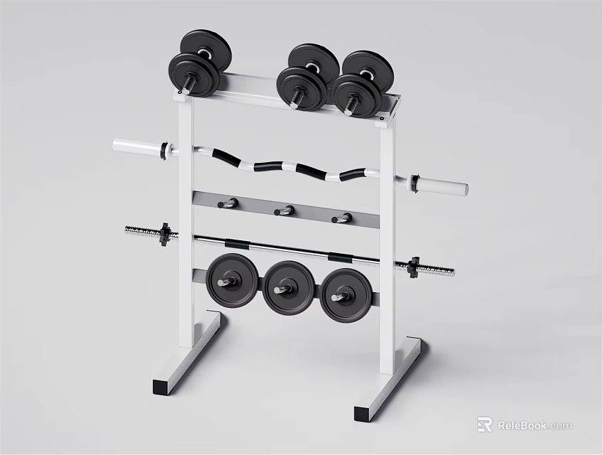 Sturdy Fitness Equipment Rack Holding Dumbbells Barbells And Weight Plates 3d model 
