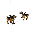 Two Yellow Mechanical Robot Dog Toys With Black Details And Joints