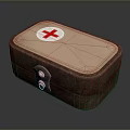 Brown Leather First Aid Kit With Red Cross Symbol And Metal Buckle