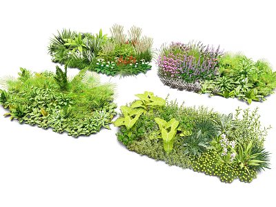 Diverse Flowering Shrubs for Garden Landscaping with Colorful Blooms and Lush Greenery 3d model