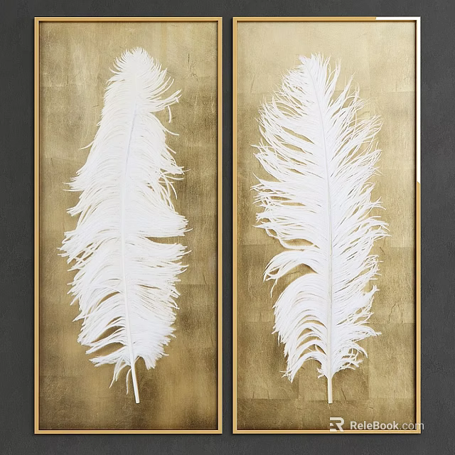 Decorative Frames With Gold Background And White Feather Design For Wall Art 3d model