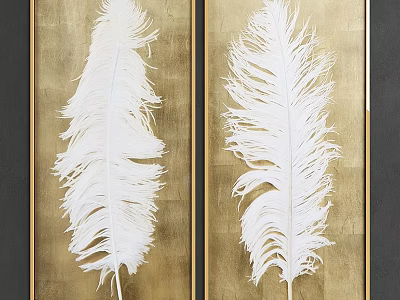 Decorative Frames With Gold Background And White Feather Design For Wall Art 3d model