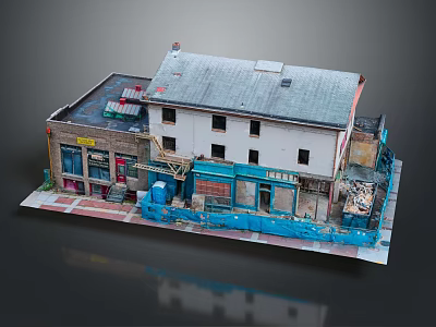 Detailed Two Story Building Model With White Walls Gray Roof Storefronts Windows And Doors 3d model