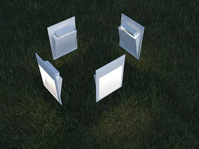 Four White Outdoor Lights Illuminated Arranged In A Circle On Grass 3d model