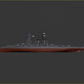 Detailed Military Battleship Weapon Model With Gray Hull And Red Bottom Design