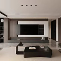 Modern Living and Dining Room Interior With Black Leather Sofa Coffee Table And Large Windows